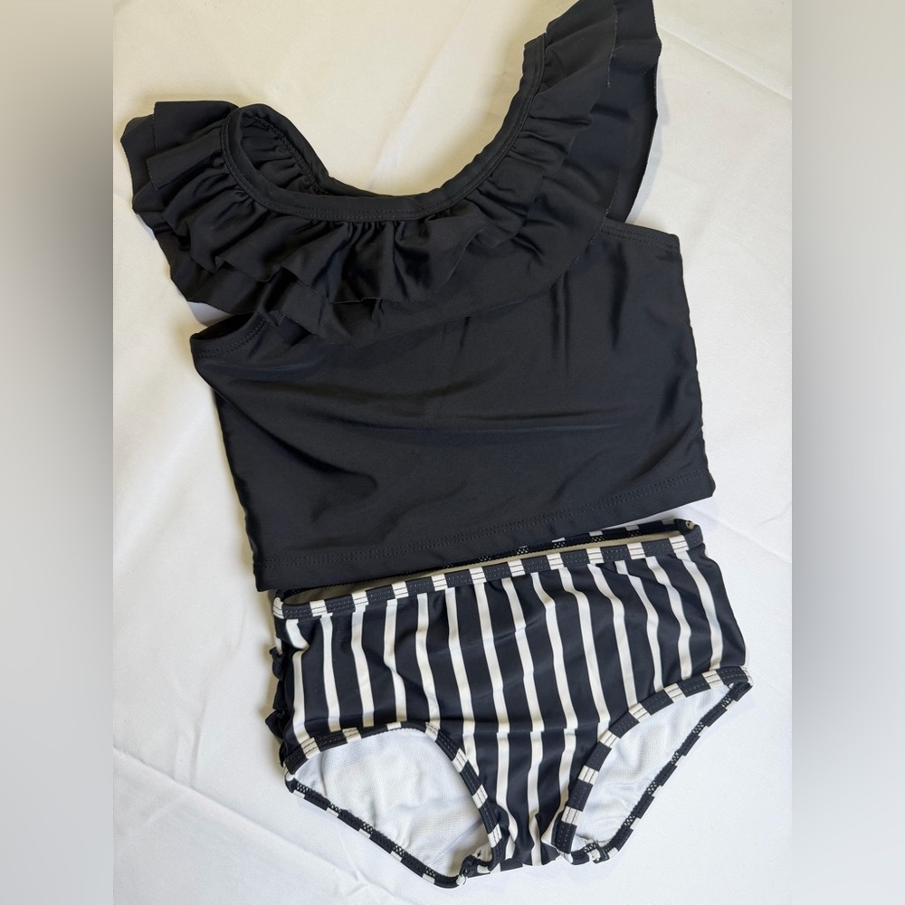 Kids Ruffle Butts Black and White Bikini Set- Size 5
